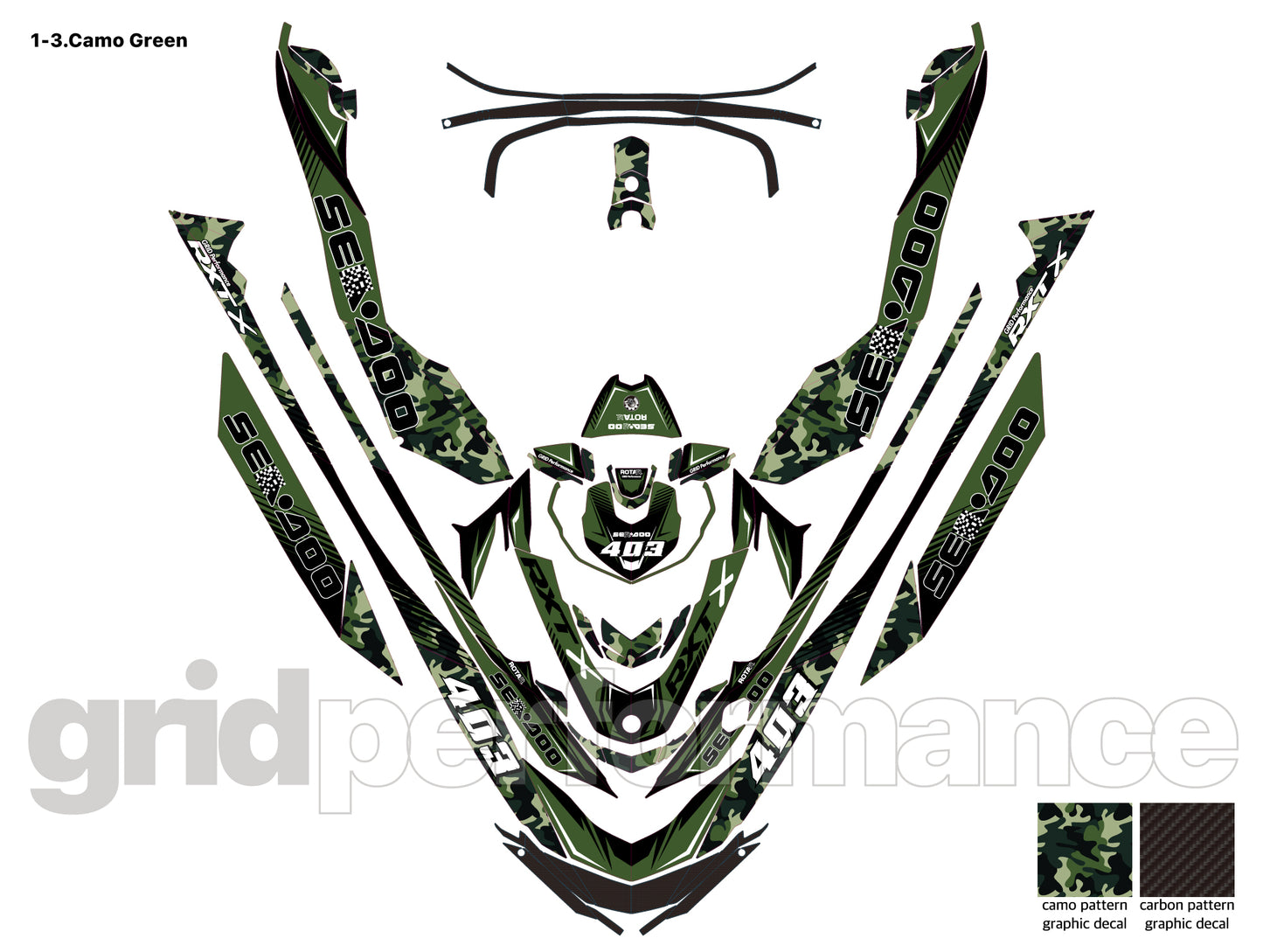 2010~2017 SEADOO RXT X 300 Graphic Decal Sticker Kit (1.Camo)