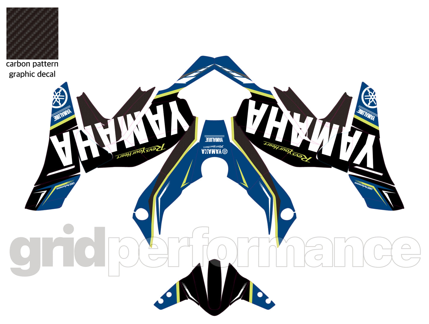 YAMAHA Tracer 9 GT+ Custom Vinyl Graphic Decal Kit (1-1.Carbon Pattern&Blue)