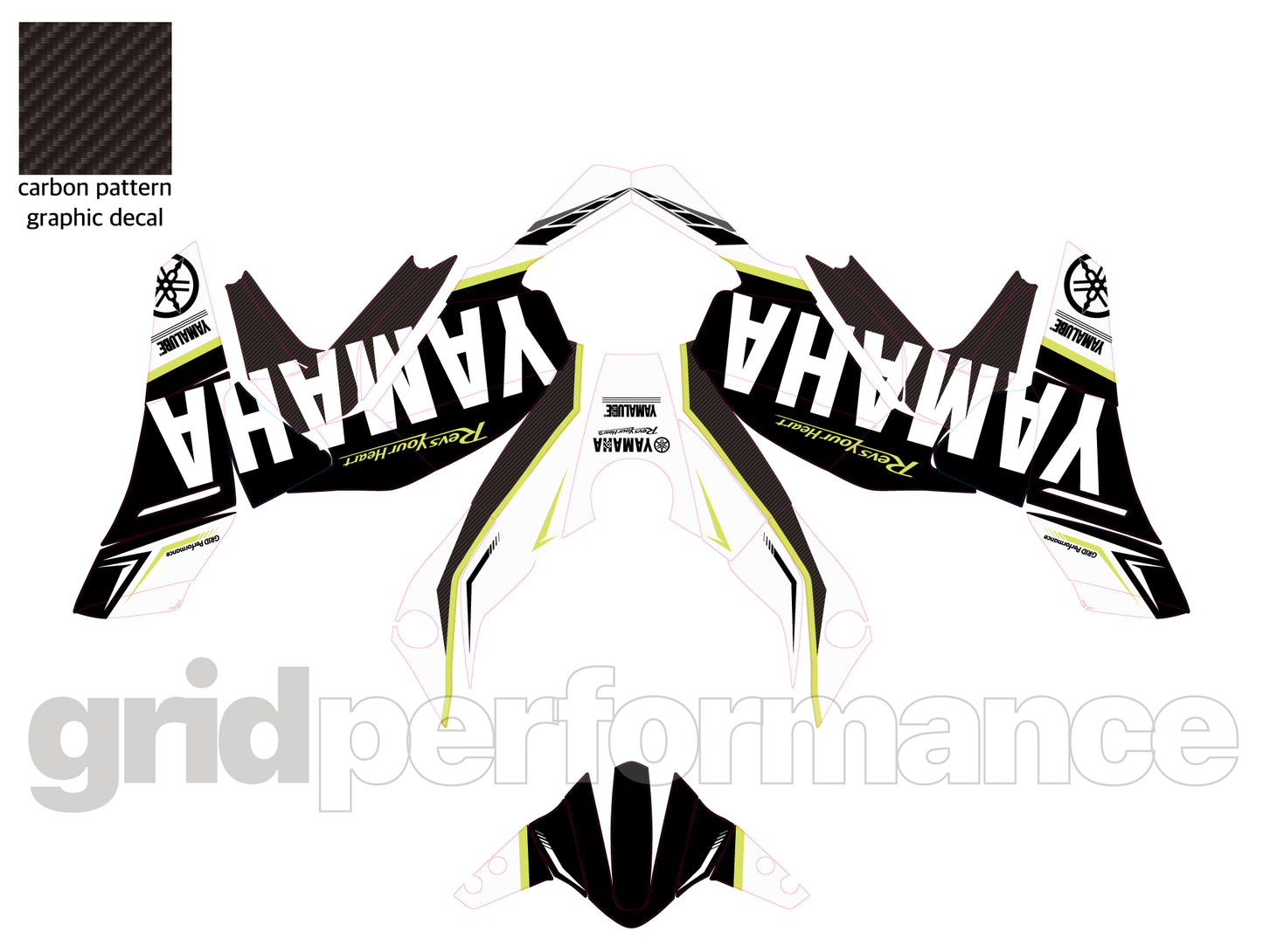 YAMAHA Tracer 9 GT+ Custom Vinyl Graphic Decal Kit (1-4.Carbon Pattern&White)