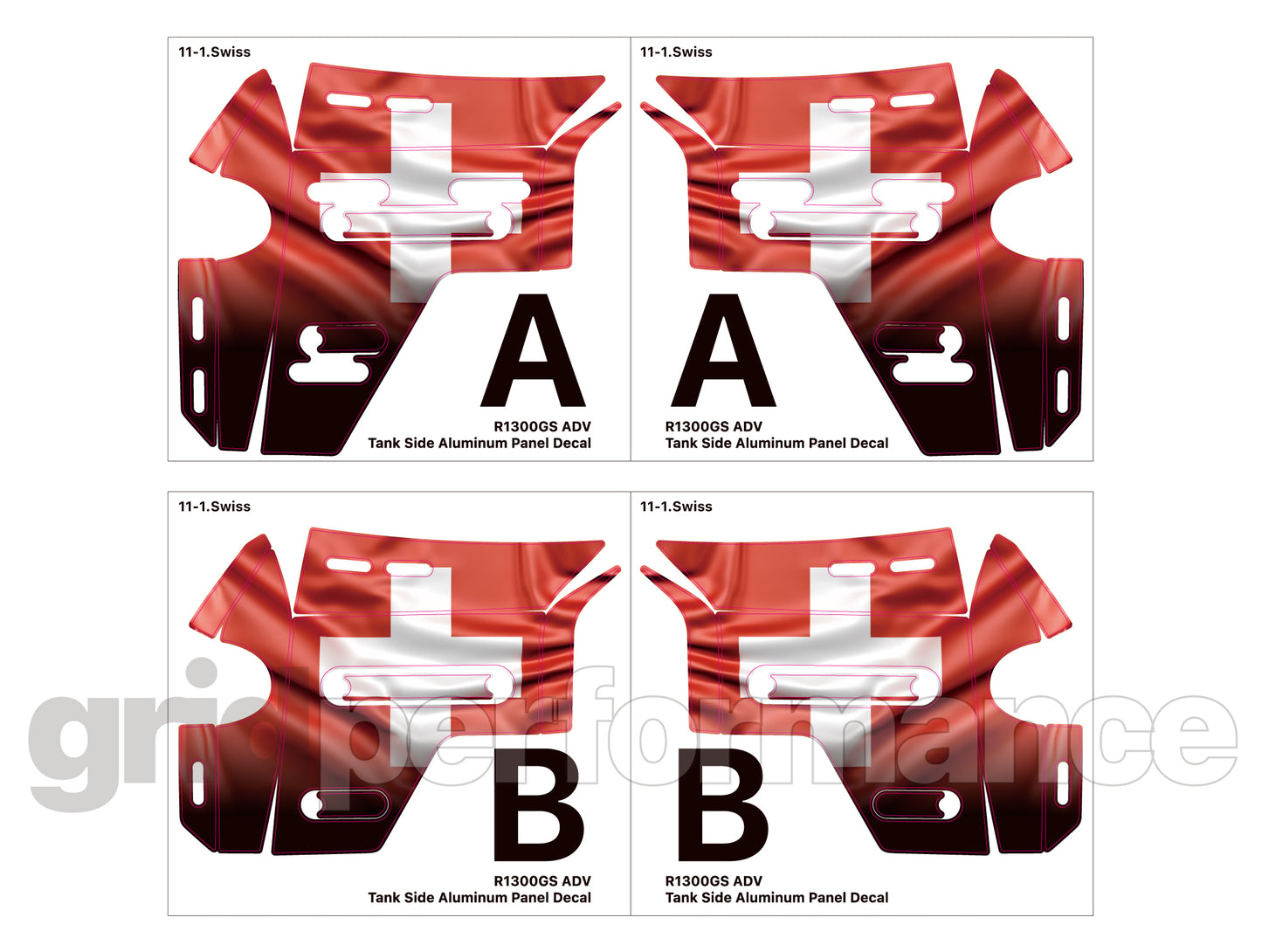 BMW R1300GS ADV Adventure Tank Side Aluminum Graphic Panel Decal (11-1.Swiss)
