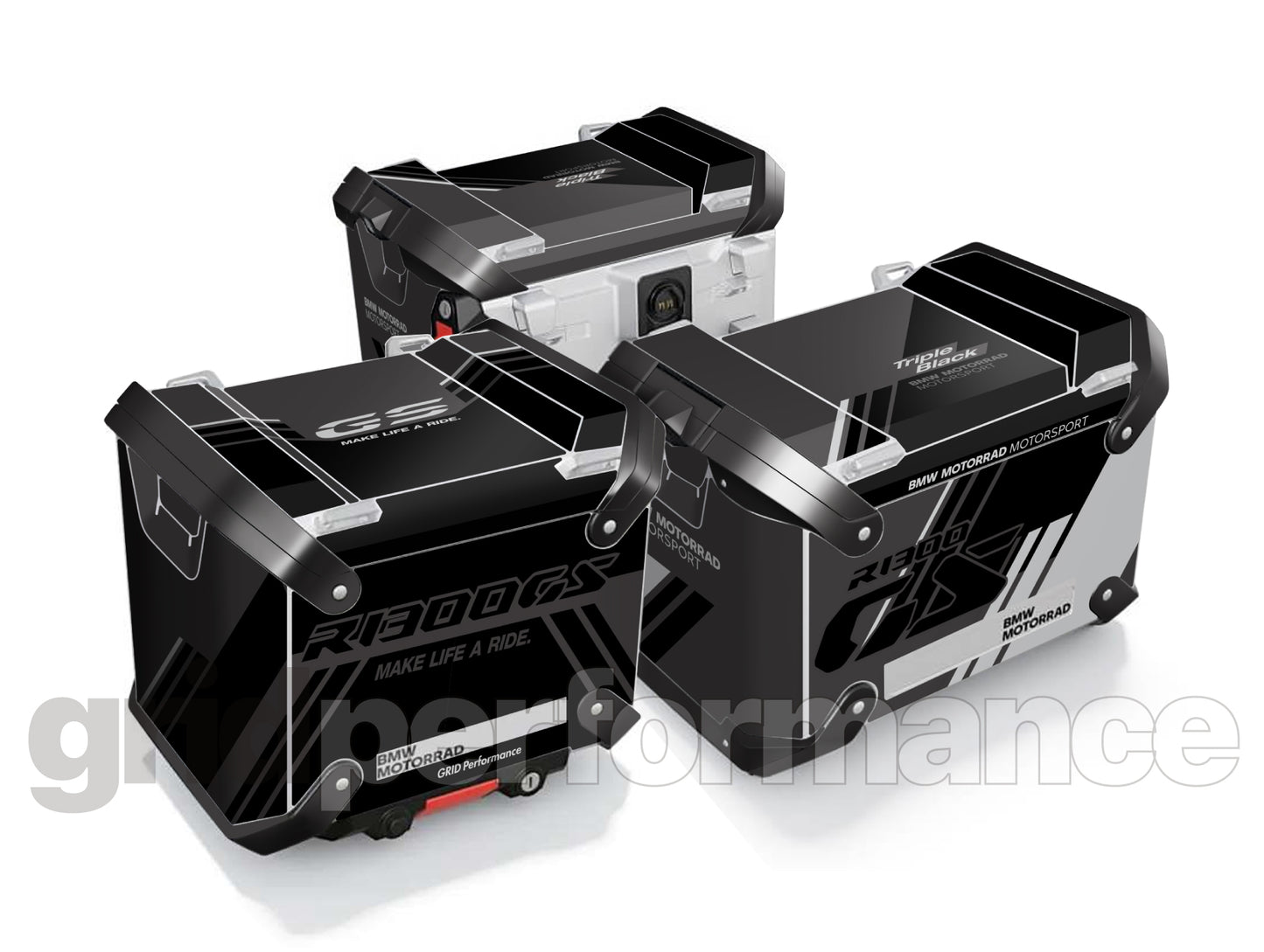 BMW R1300GS Adventure Aluminium Panniers Top Box Decal Sticker Kit (5-1.Triple Black)