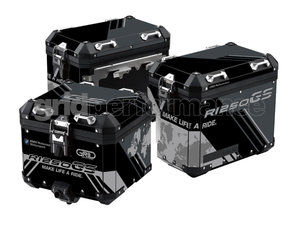 BMW R1200 R1250 GS Adventure Aluminium Panniers Top Box Decal Sticker Kit (2-0.Triple Black)
