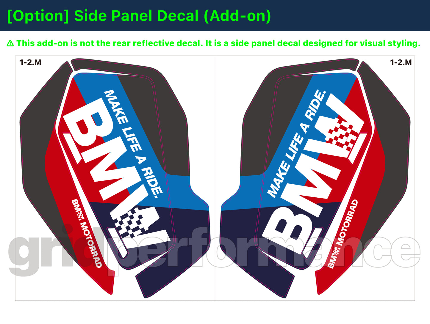 BMW R1300GS Vario Side Pannier Rear Reflective Decal (1-2.M)
