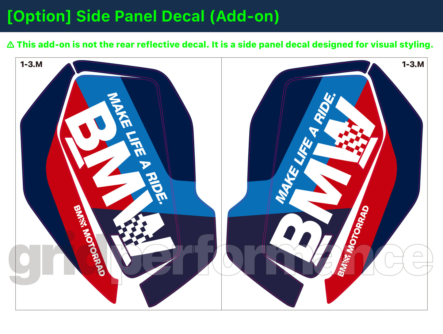 BMW R1300GS Vario Side Pannier Rear Reflective Decal (1-3.M)
