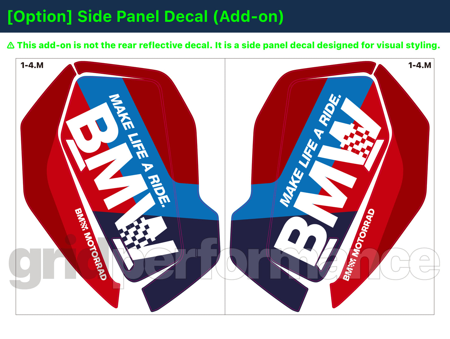 BMW R1300GS Vario Side Pannier Rear Reflective Decal (1-4.M)