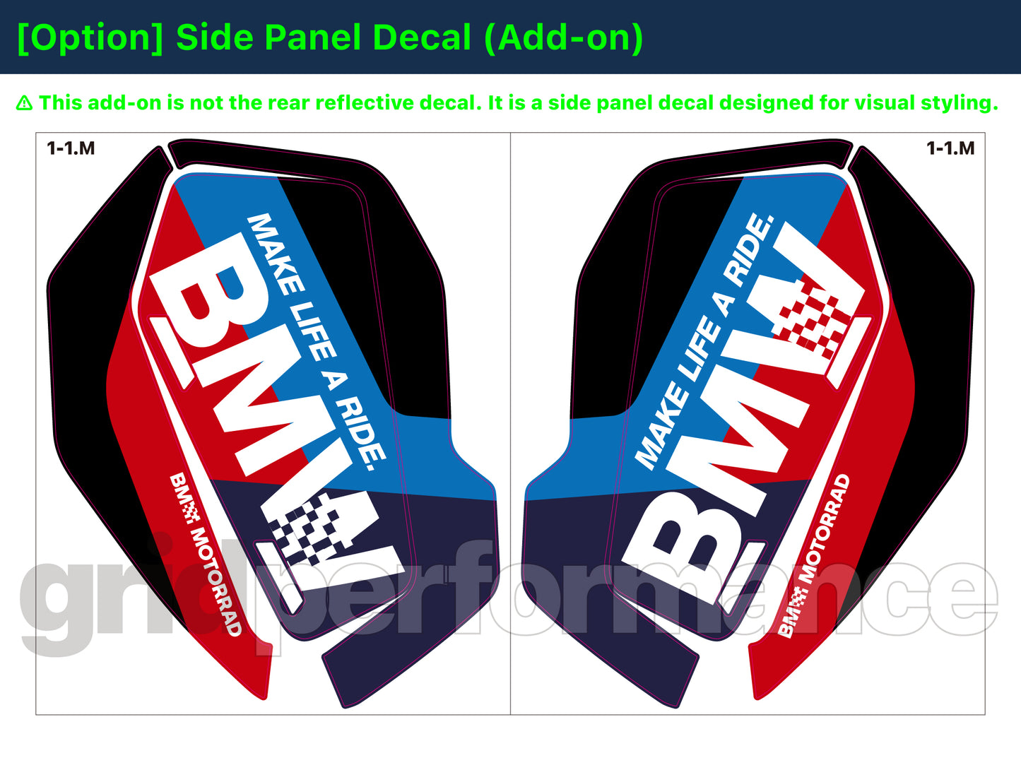 BMW R1300GS Vario Side Pannier Rear Reflective Decal (1-1.M)