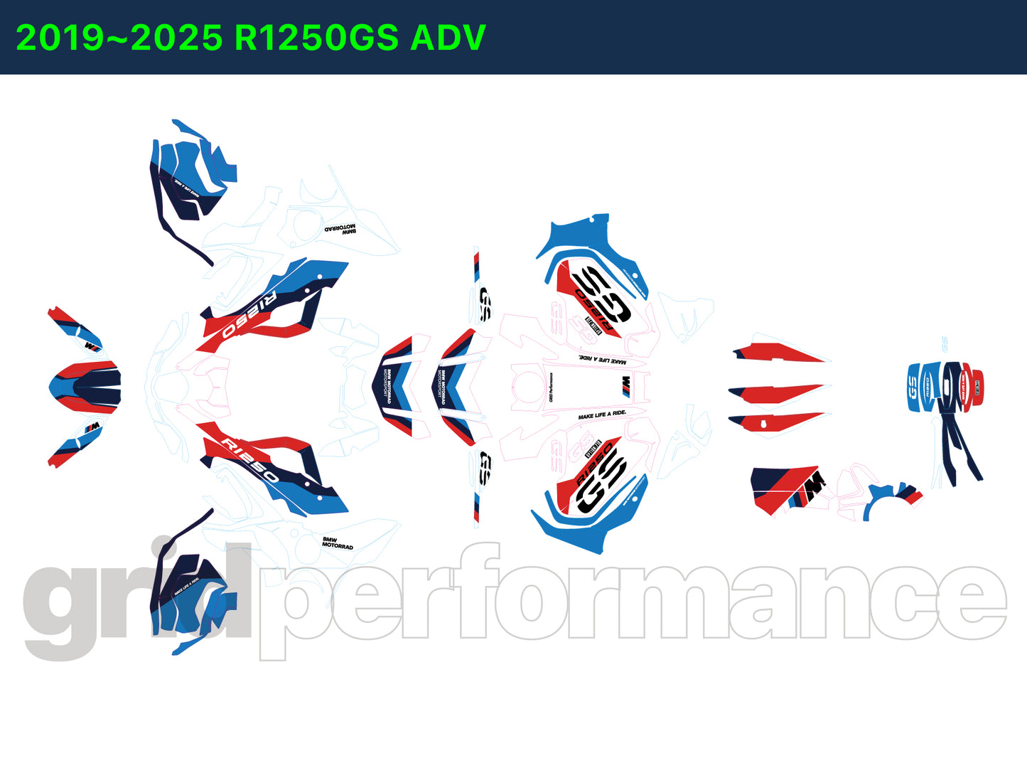 R1250GS R1200GS ADV Adventure Graphic Full Decal Vinyl Kit (4-1.M OPTION719)
