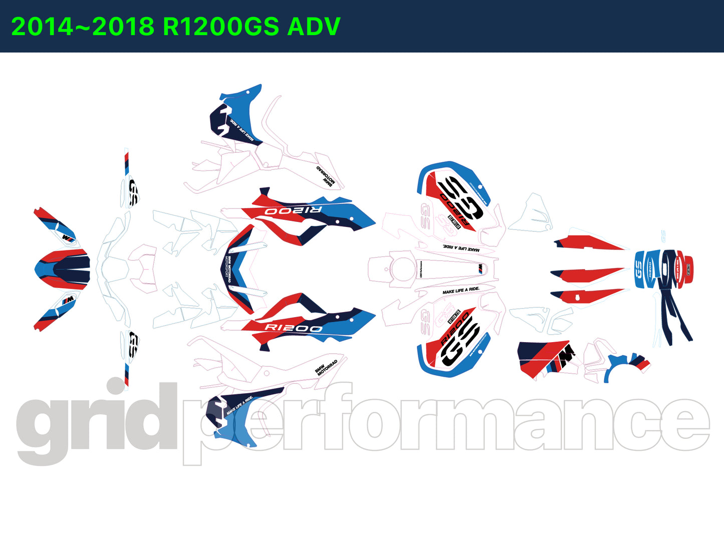 R1250GS R1200GS ADV Adventure Graphic Full Decal Vinyl Kit (4-1.M OPTION719)