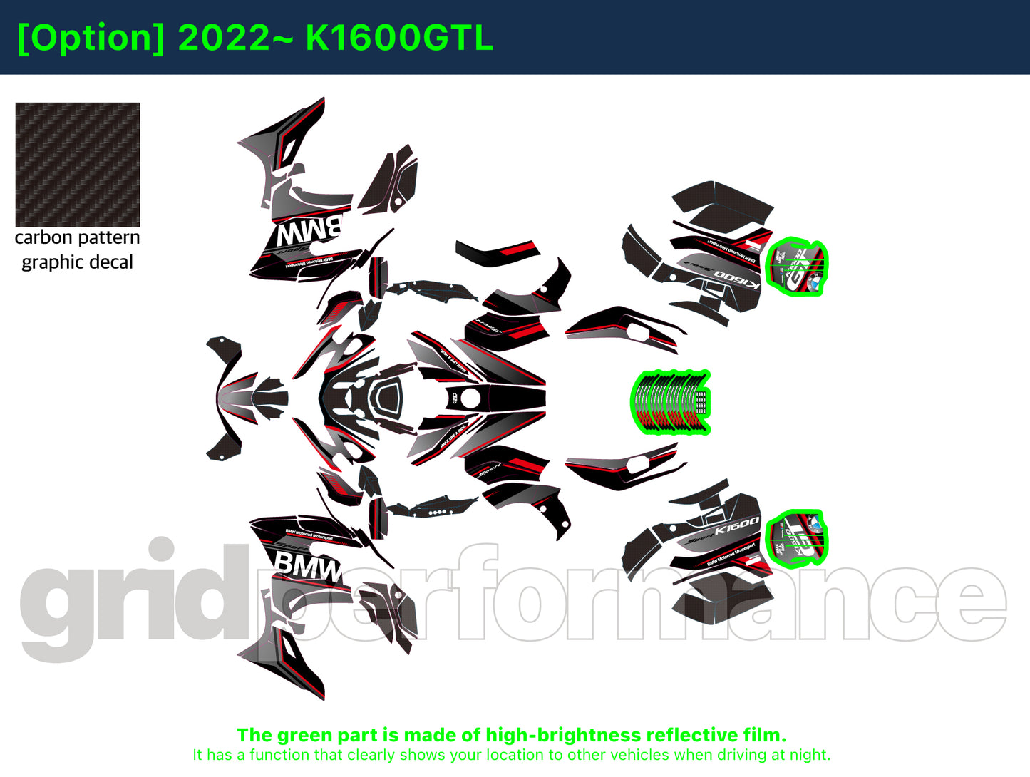 BMW K1600GTL, K1600GT Graphic Full Decal Kit (3-1)