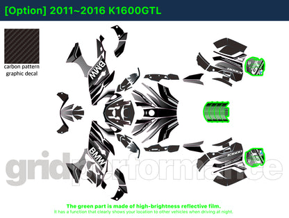BMW K1600GTL, K1600GT Graphic Full Decal Kit (3-5)