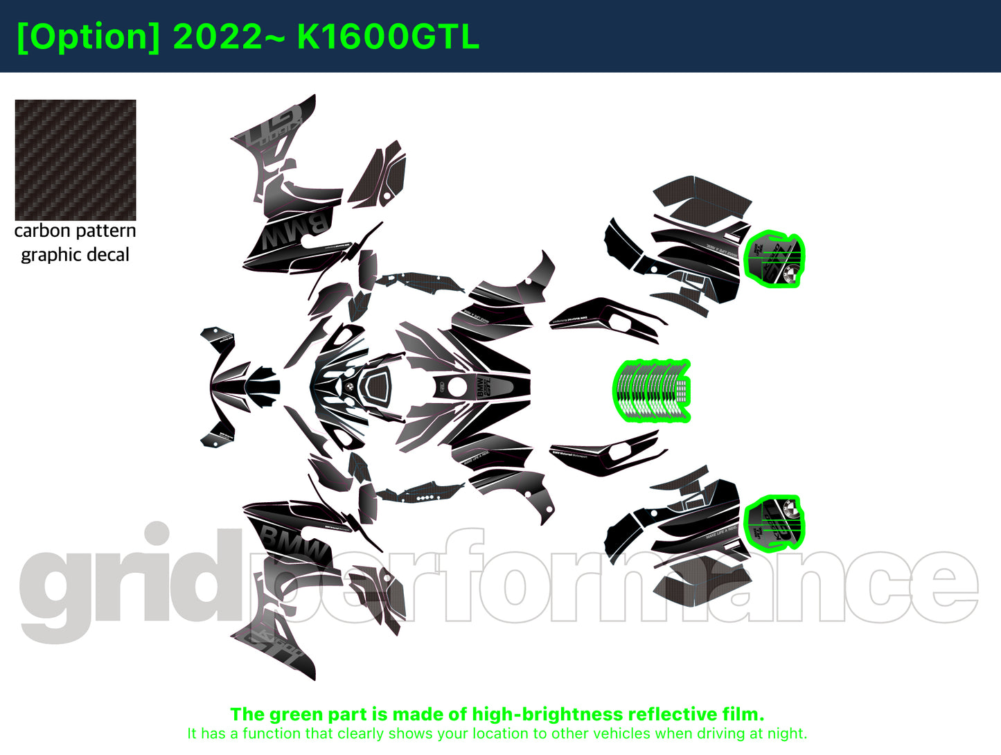 BMW K1600GTL, K1600GT Graphic Full Decal Kit (7-1)
