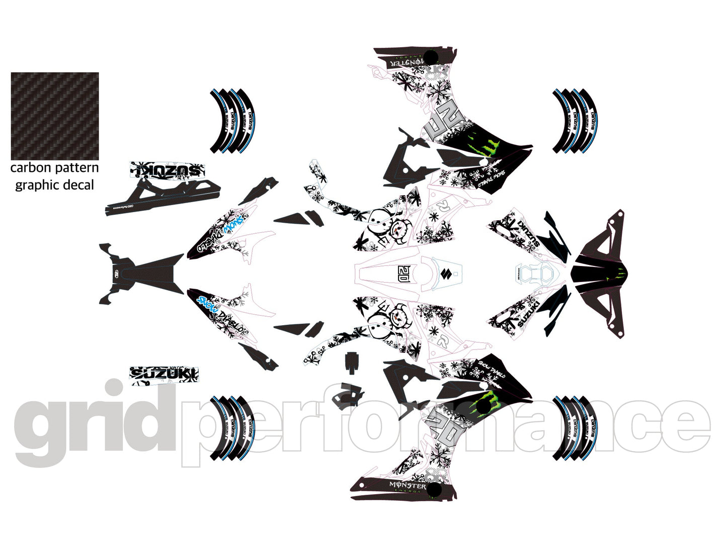 SUZUKI GSX-8R Full Graphic Vinyl Decal Kit (2-1.RPHA 1 CARBON SNOW DIA)
