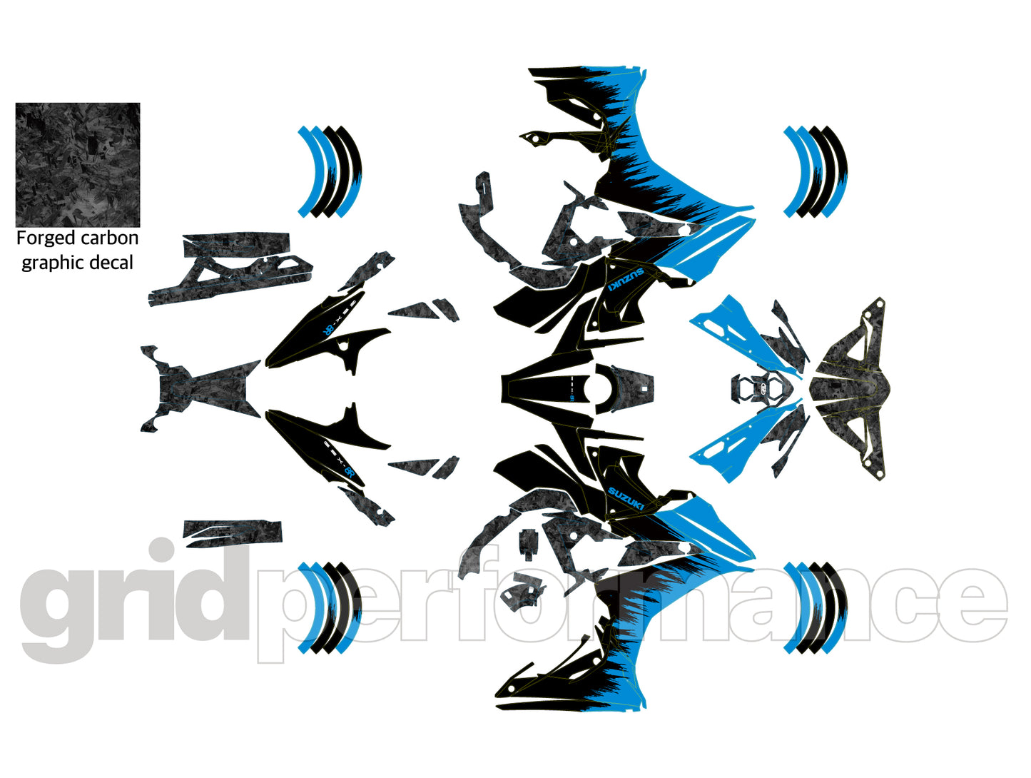 SUZUKI GSX-8R Full Graphic Vinyl Decal Kit (3-1.Forged Carbon & Blue)