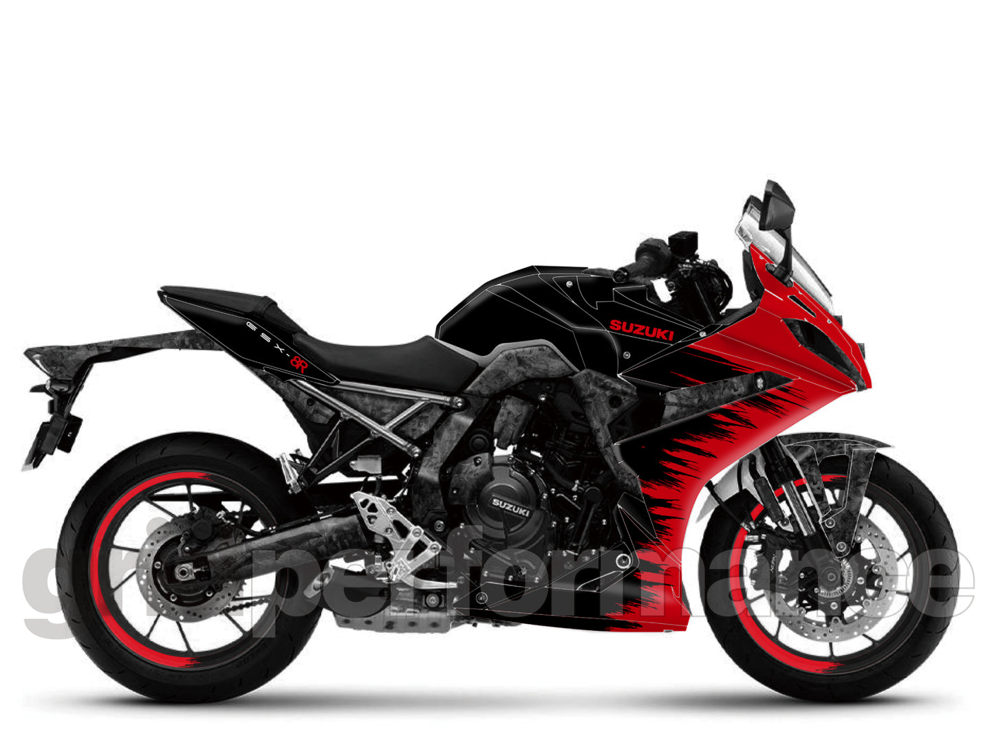 SUZUKI GSX-8R Full Graphic Vinyl Decal Kit (3-2.Forged Carbon & Red)