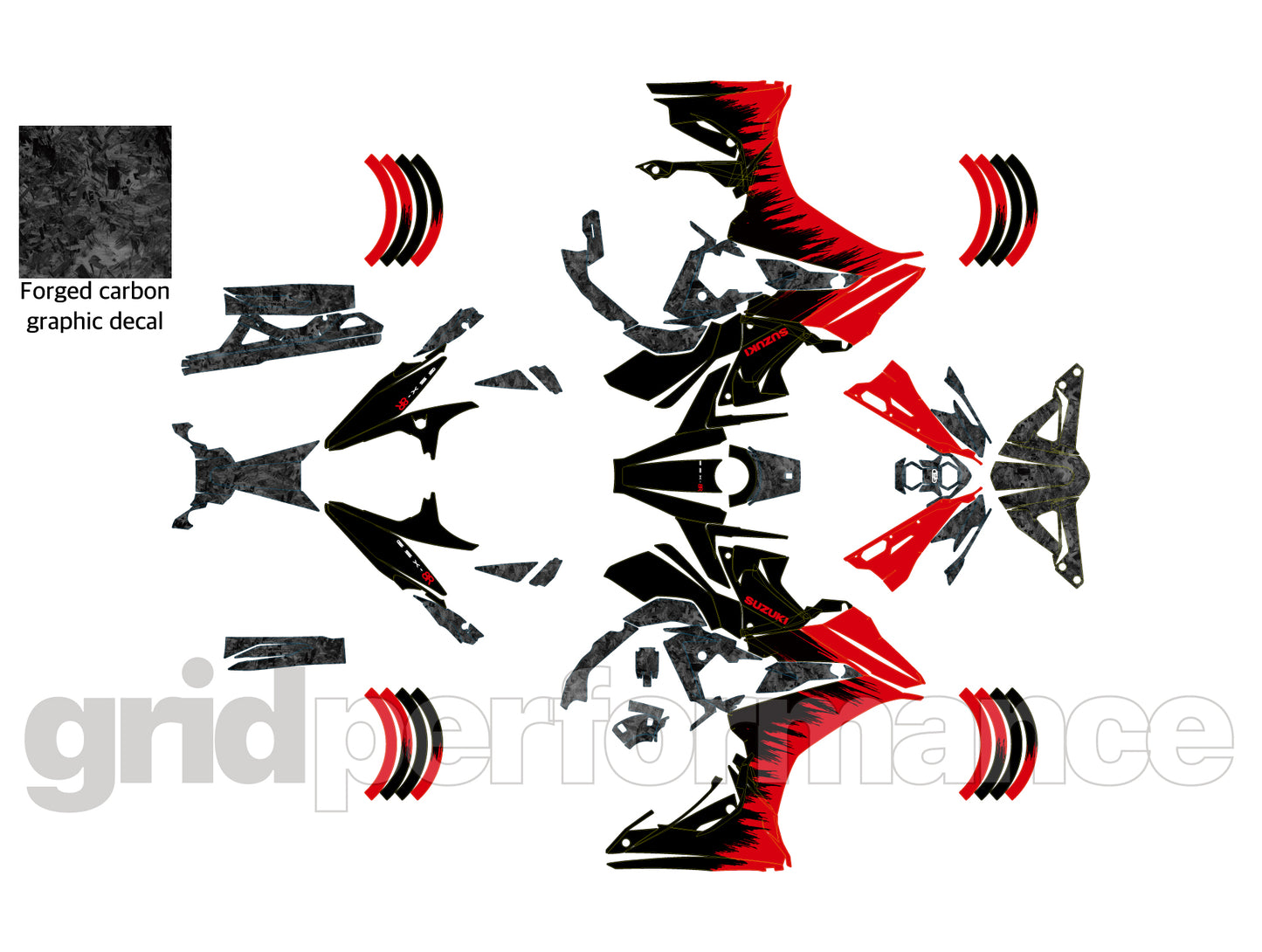 SUZUKI GSX-8R Full Graphic Vinyl Decal Kit (3-2.Forged Carbon & Red)