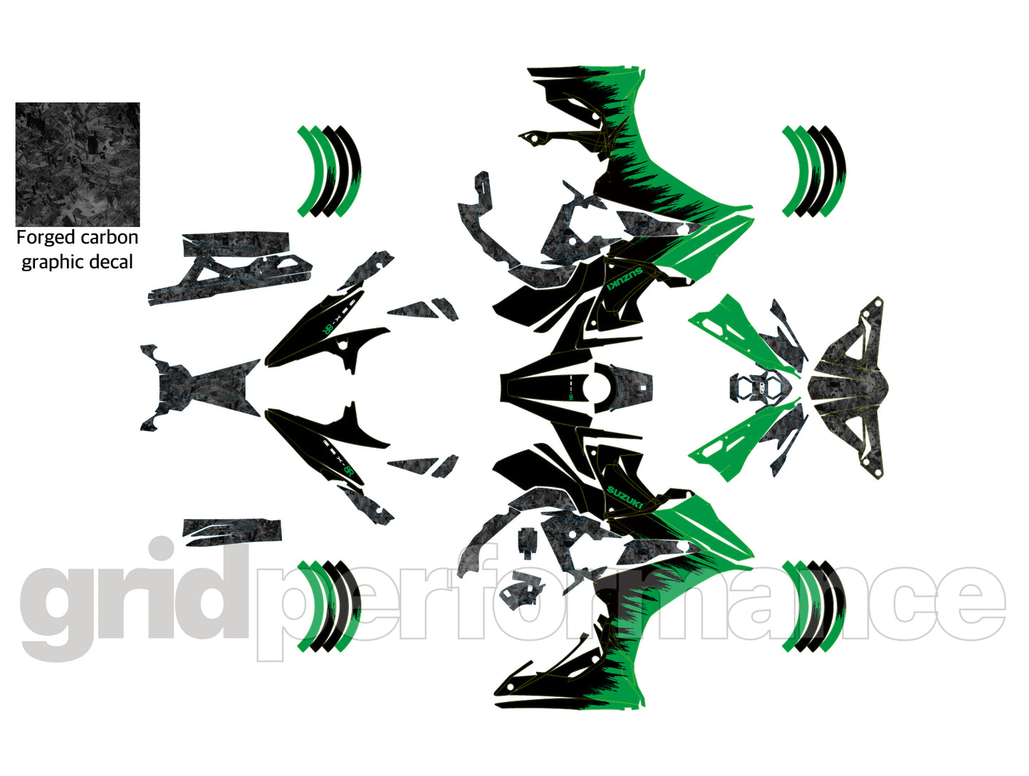 SUZUKI GSX-8R Full Graphic Vinyl Decal Kit (3-3.Forged Carbon & Green)