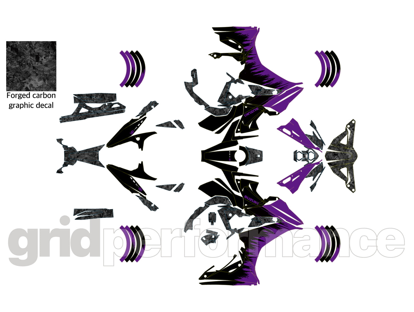 SUZUKI GSX-8R Full Graphic Vinyl Decal Kit (3-4.Forged Carbon & Purple)