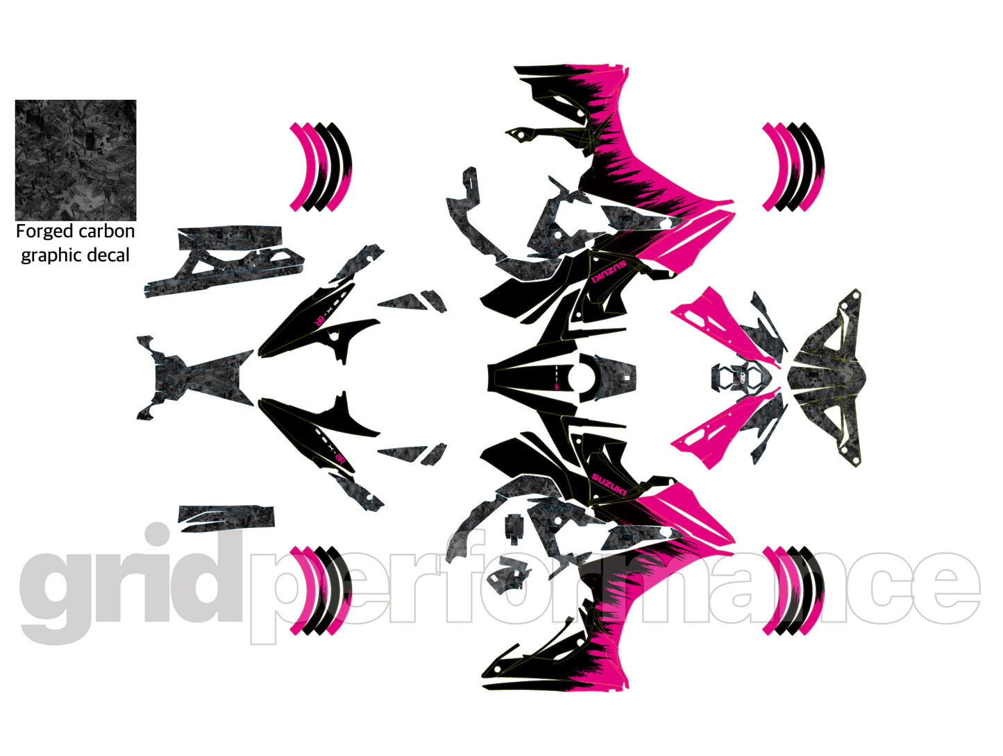 SUZUKI GSX-8R Full Graphic Vinyl Decal Kit (3-5.Forged Carbon & Pink)