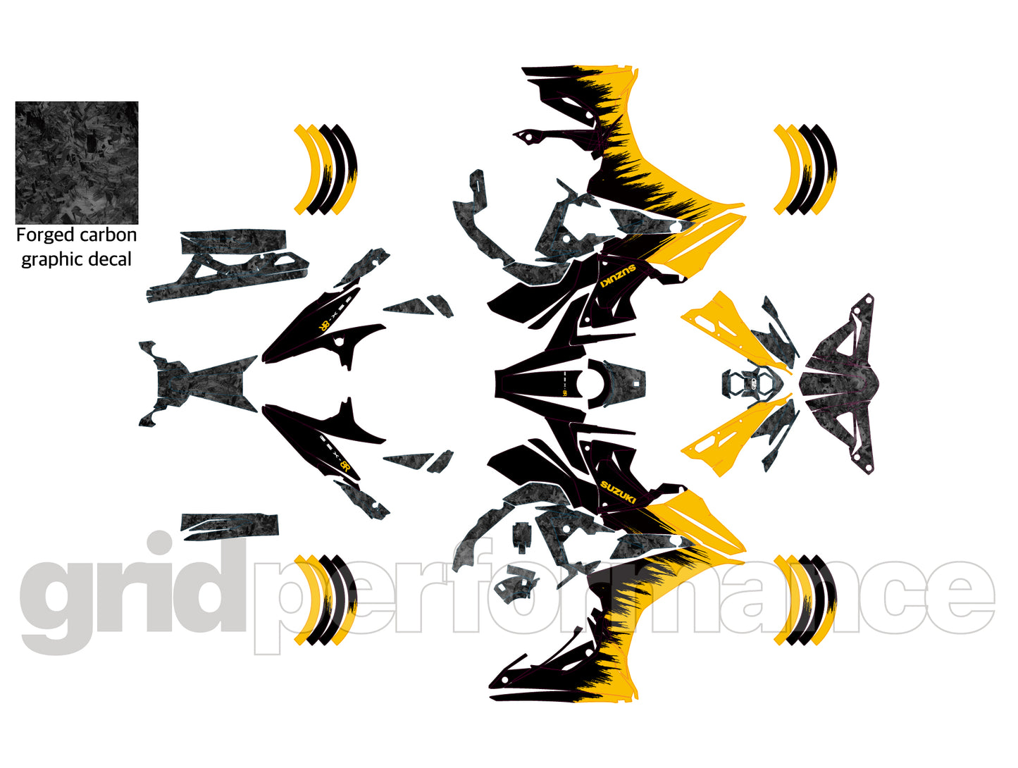 SUZUKI GSX-8R Full Graphic Vinyl Decal Kit (3-6.Forged Carbon & Yellow)