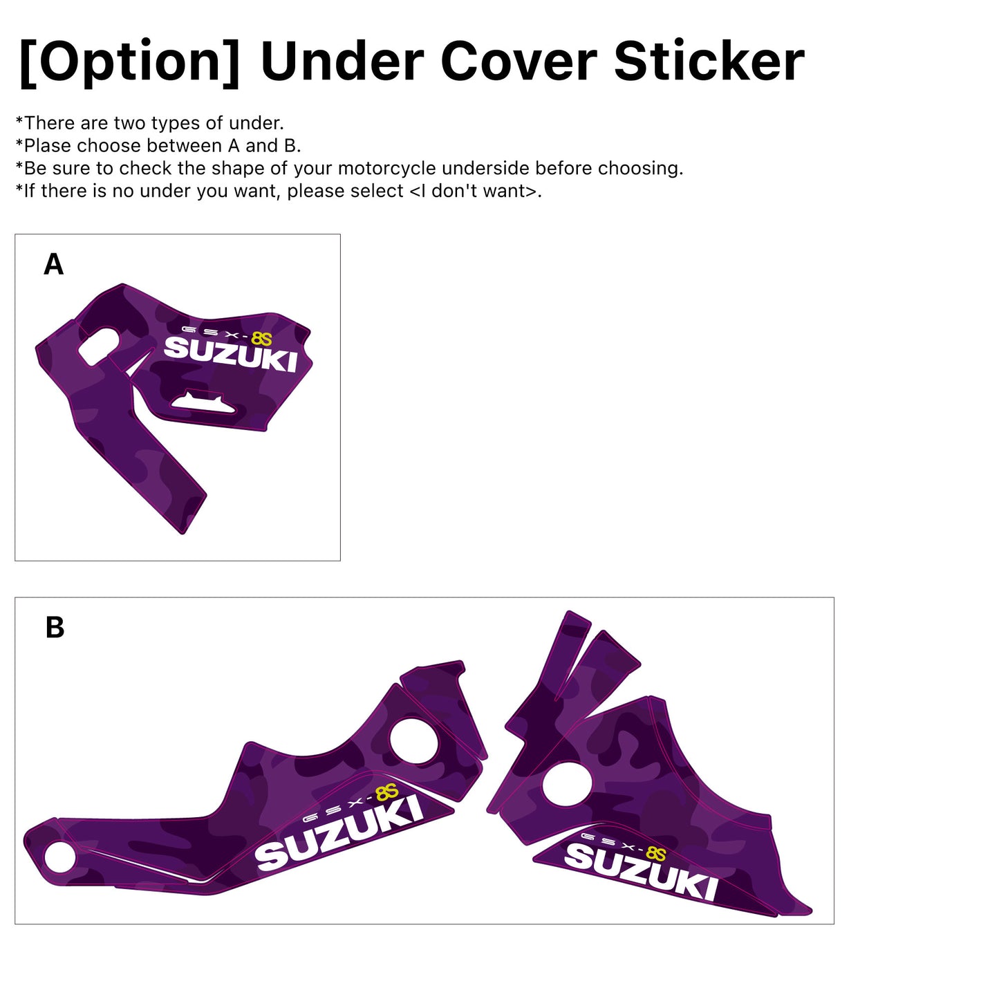 SUZUKI GSX-8S Custom Vinyl Graphic Decal Kit (7.Camo Purple)