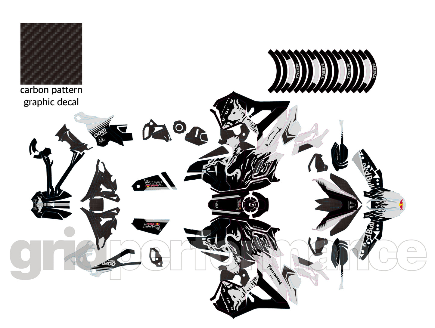 Triumph Tiger 1200 GT Explorer Graphic Full Decal Vinyl Kit (2-3.Red B)