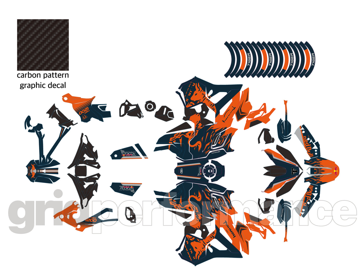 Triumph Tiger 1200 GT Explorer Graphic Full Decal Vinyl Kit (2-4.Red B)