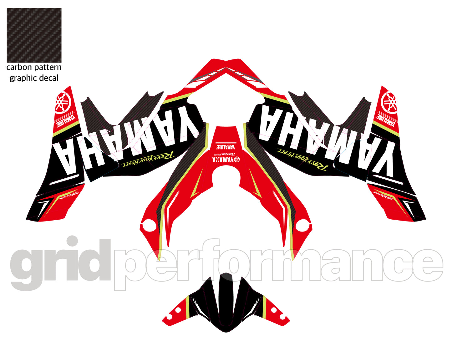 YAMAHA Tracer 9 GT+ Custom Vinyl Graphic Decal Kit (1-3.Carbon Pattern&Red)