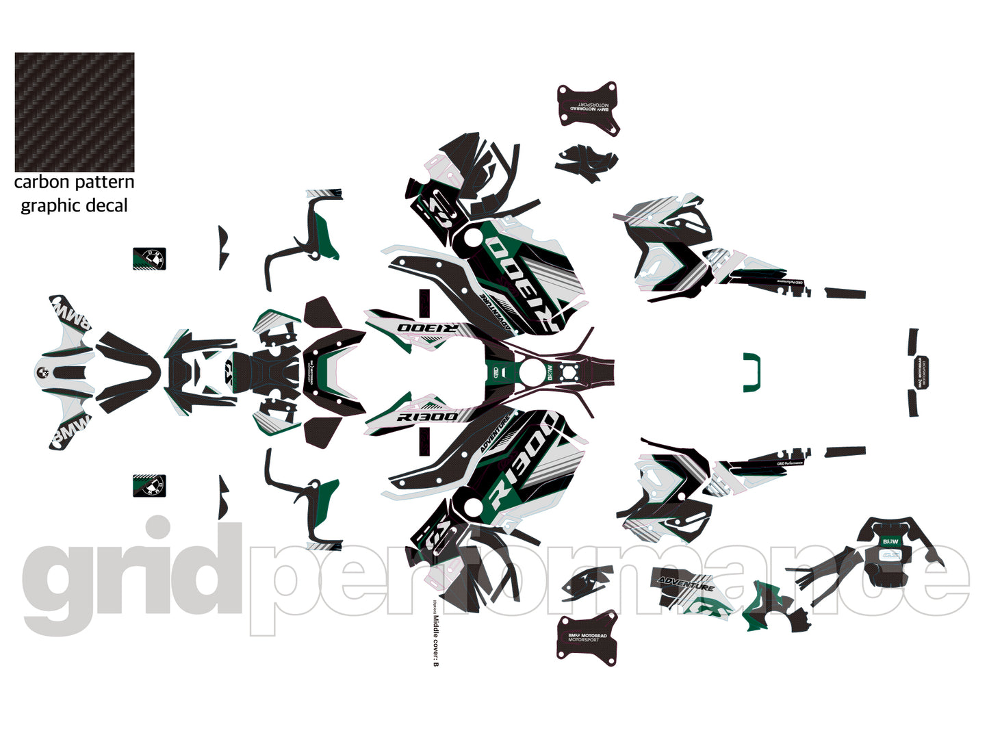 BMW R1300GS ADV Adventure Graphic Decal Sticker Kit (10-3.BW G Carbon)