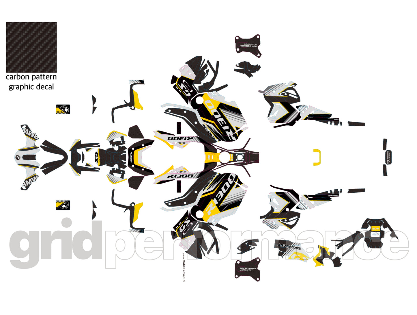 BMW R1300GS ADV Adventure Graphic Decal Sticker Kit (10-4.BW Y Carbon)