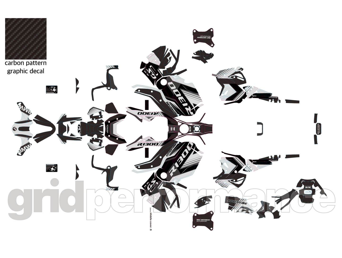 BMW R1300GS ADV Adventure Graphic Decal Sticker Kit (10-5.BW G Carbon)