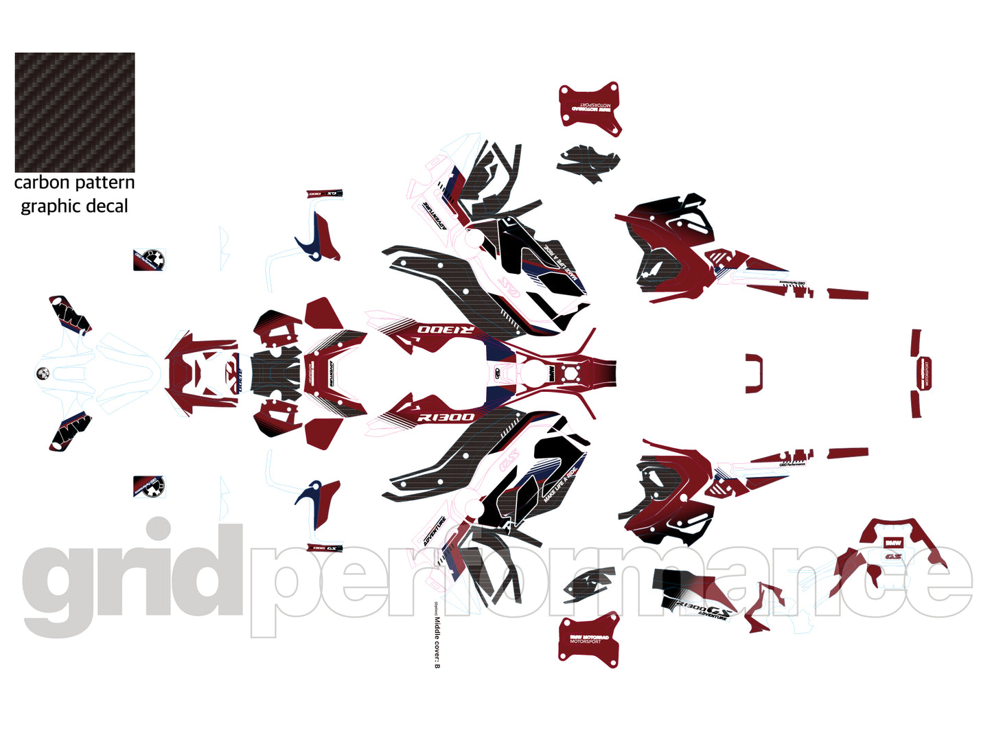 Motorcycle Fairing Decal Vinyl Sticker Kit – For BMW R1300GS ADV Adventure Type (11-5)