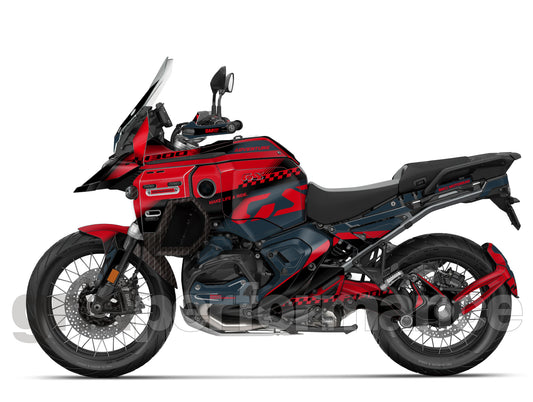 BMW R1300GS ADV Adventure Graphic Decal Sticker Kit (13-1.CHKRD Red BB Carbon)