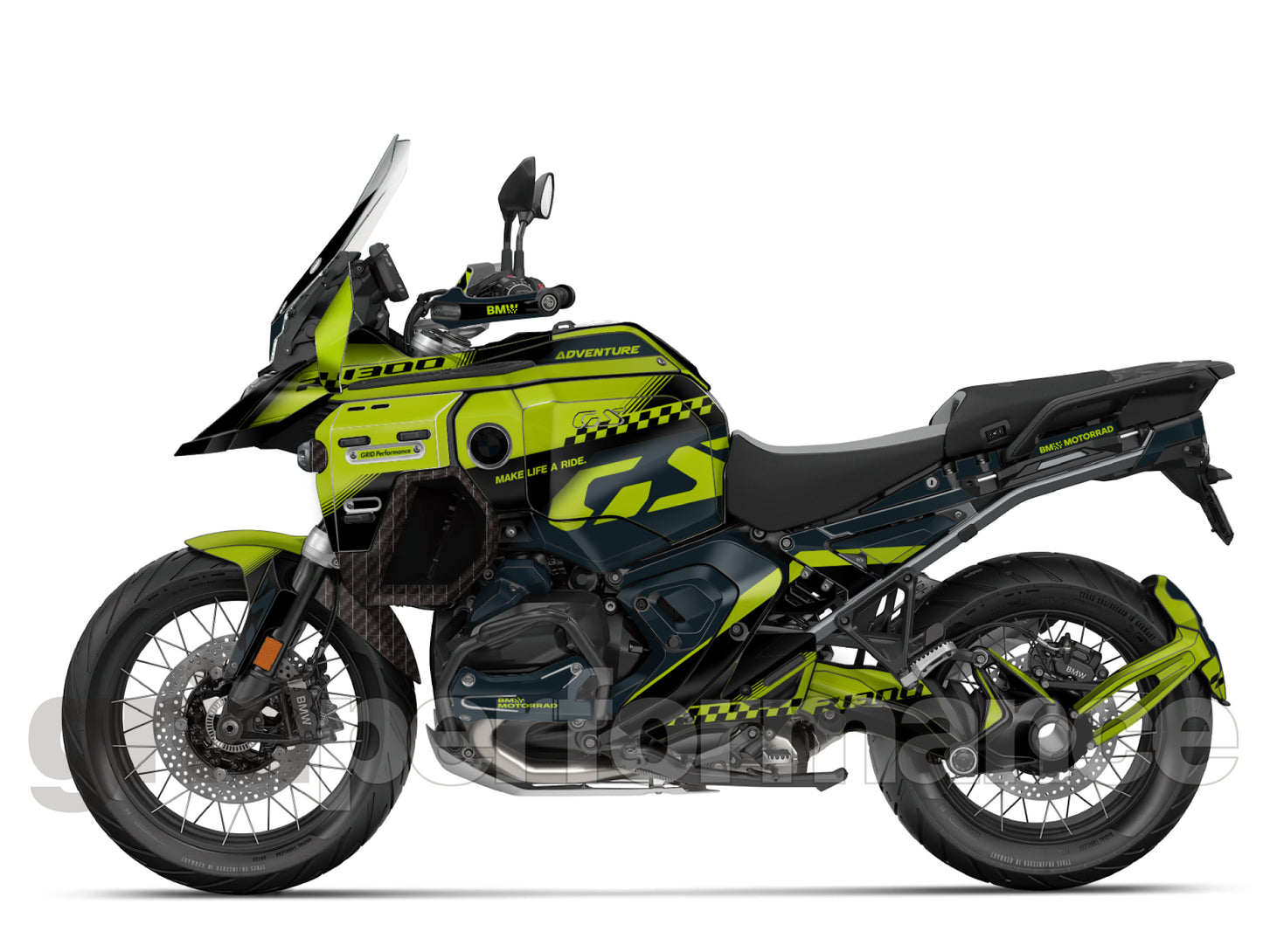 BMW R1300GS ADV Adventure Graphic Decal Sticker Kit (13-2.CHKRD Green BB Carbon)