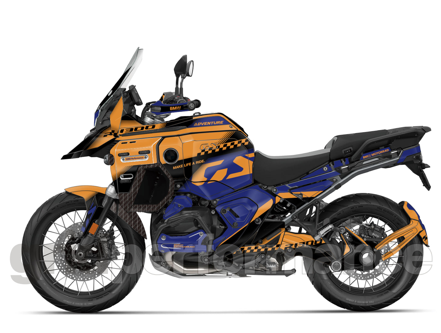 BMW R1300GS ADV Adventure Graphic Decal Sticker Kit (13-3.CHKRD YO BB Carbon)