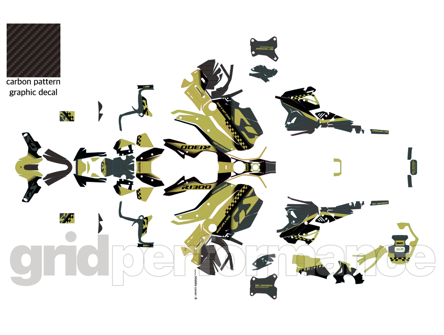 BMW R1300GS ADV Adventure Graphic Decal Sticker Kit (13-4.CHKRD OG BB Carbon)
