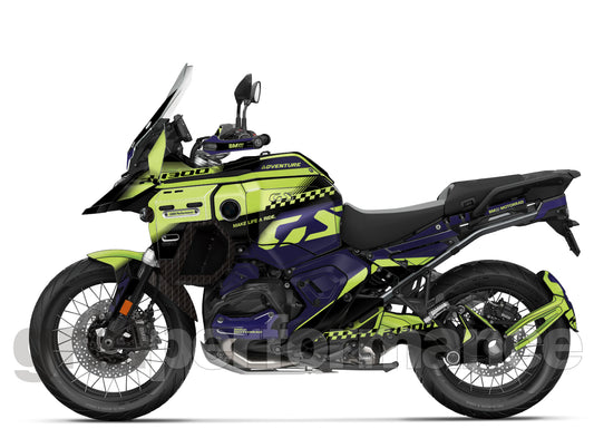 BMW R1300GS ADV Adventure Graphic Decal Sticker Kit (13-6.CHKRD YGB BB Carbon)