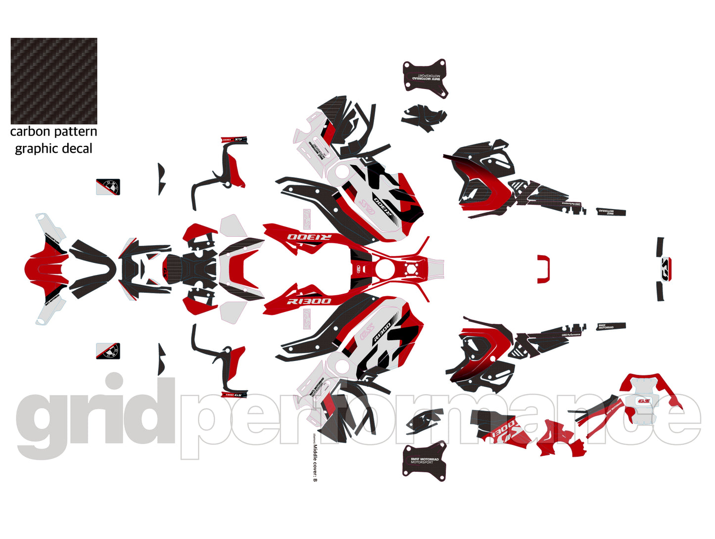 BMW R1300GS ADV Adventure Graphic Decal Sticker Kit (8-1.Original Look Red)
