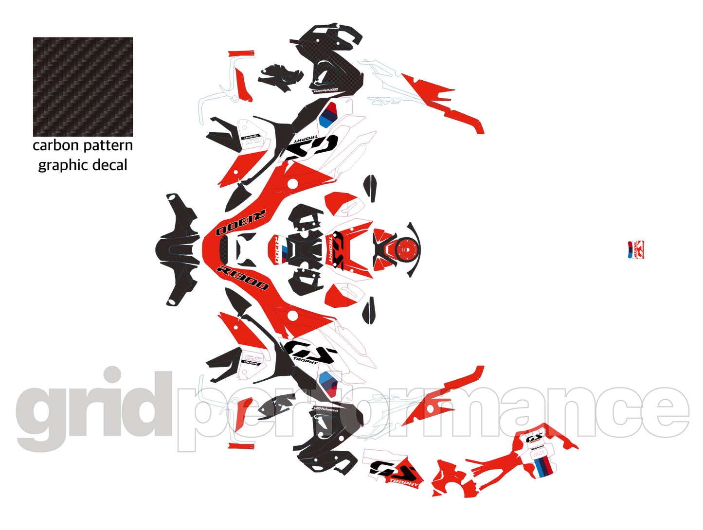 BMW R1300GS Custom Vinyl Graphic Decal Kit (2-1.Trophy Red)