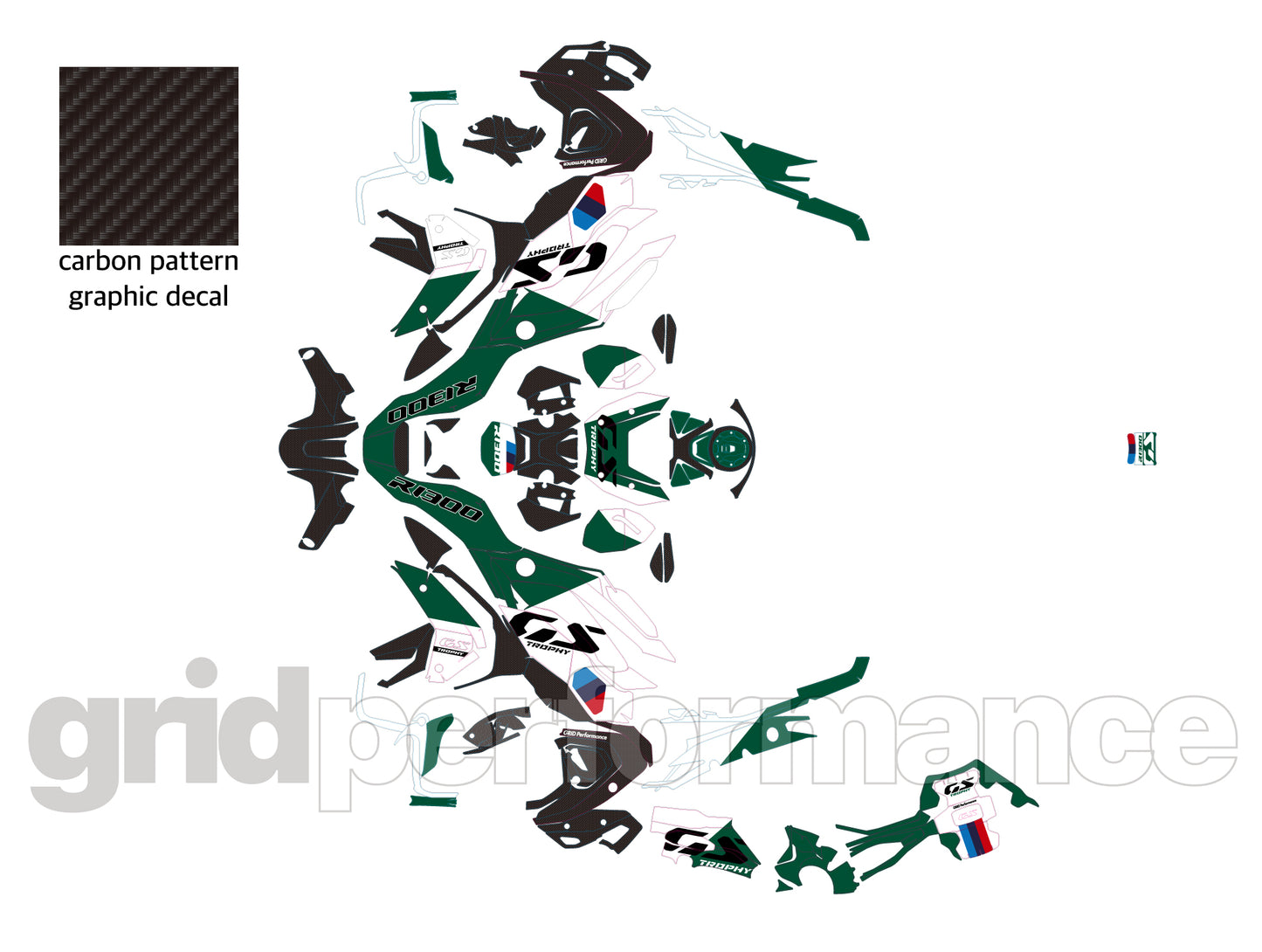 BMW R1300GS Custom Vinyl Graphic Decal Kit (2-3.Trophy Green)