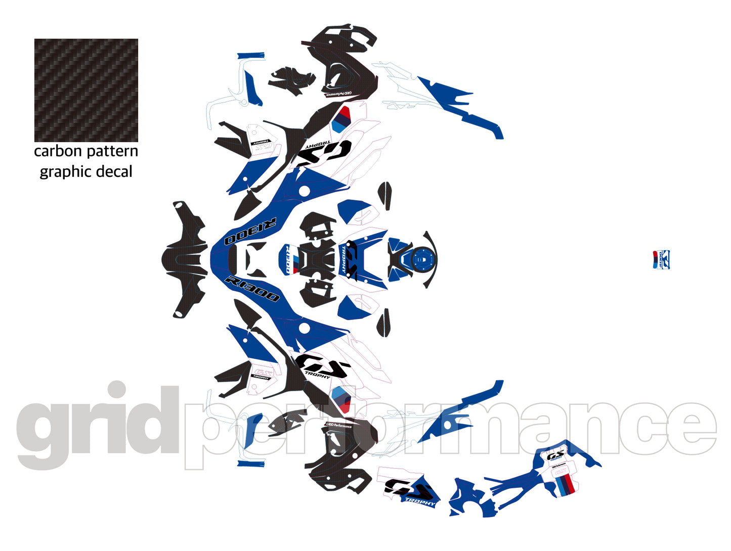 BMW R1300GS Custom Vinyl Graphic Decal Kit (2-4.Trophy Blue)