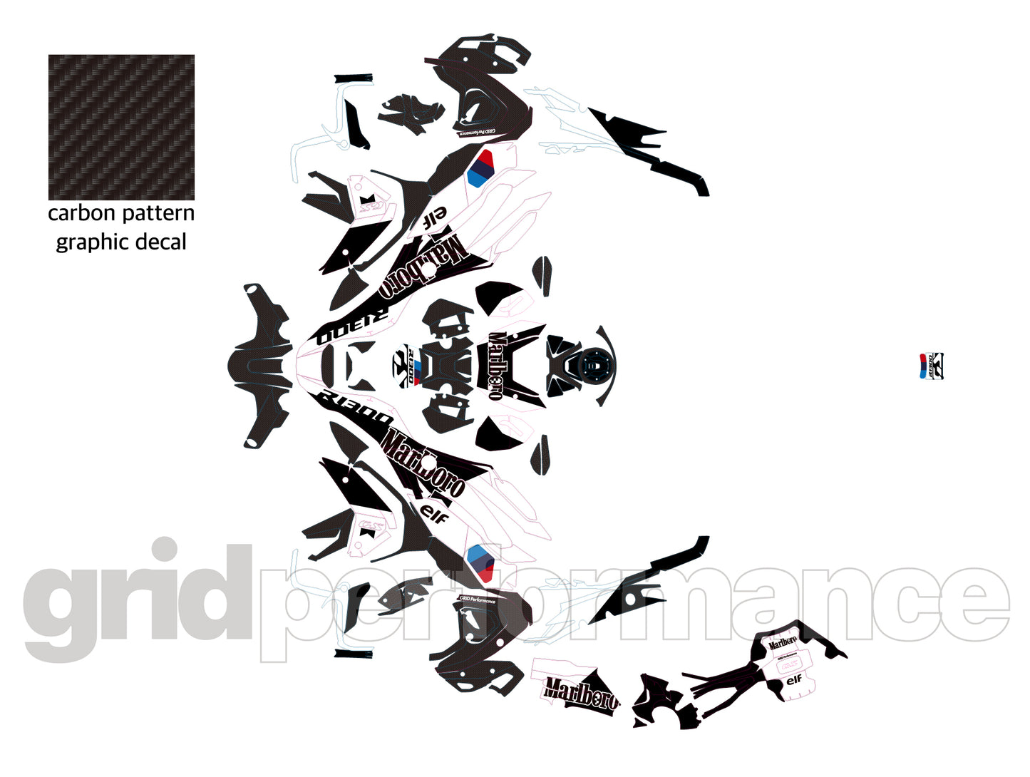 BMW R1300GS Custom Vinyl Graphic Decal Kit (3-4.Marlbo Black)