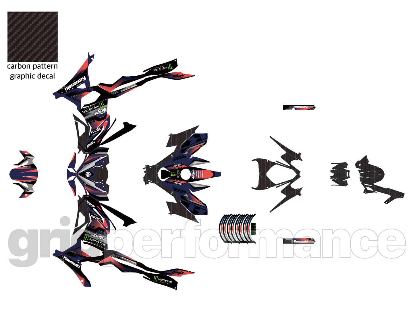 Kawasaki NINJA 500 Full Graphic Vinyl Decal Kit (1-3.MONSTER)