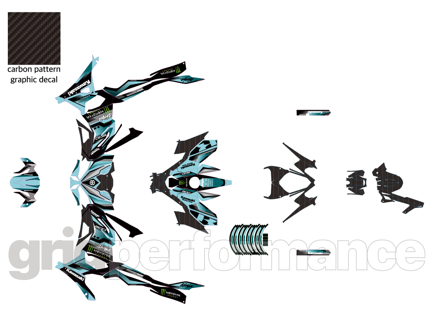 Kawasaki NINJA 500 Full Graphic Vinyl Decal Kit (1-4.MONSTER)