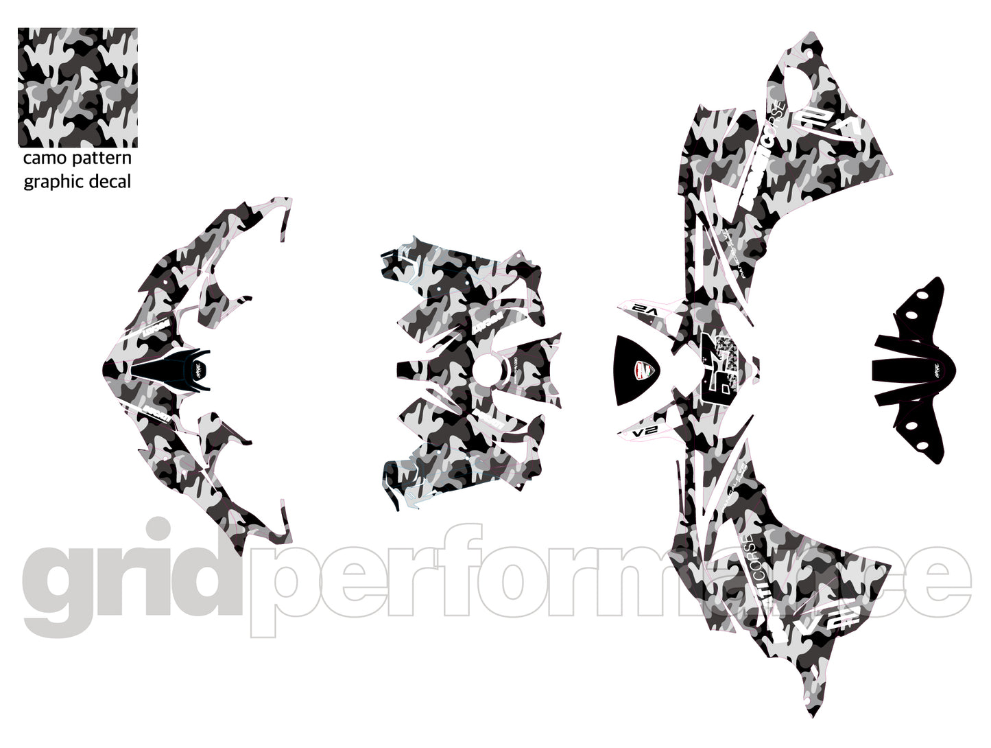 Motorcycle Fairing Decal Vinyl Sticker Kit – For Ducati Panigale V2 S Type (2-3.CAMO 63)