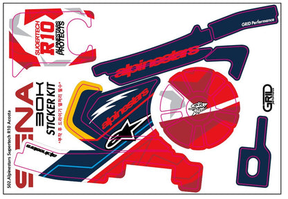 SENA 50S,50C,30K,20S,10C,ST1,SMH-5,50R,RT1,K10,SMH-10,SHOEI Z-8 SRL EXT Graphic Decal Sticker (502.Alpines Super R10 Acosta)