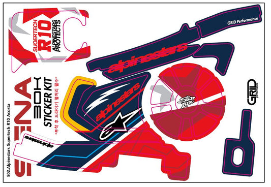 SENA 50S,50C,30K,20S,10C,ST1,SMH-5,50R,RT1,K10,SMH-10,SHOEI Z-8 SRL EXT Graphic Decal Sticker (502.Alpines Super R10 Acosta)