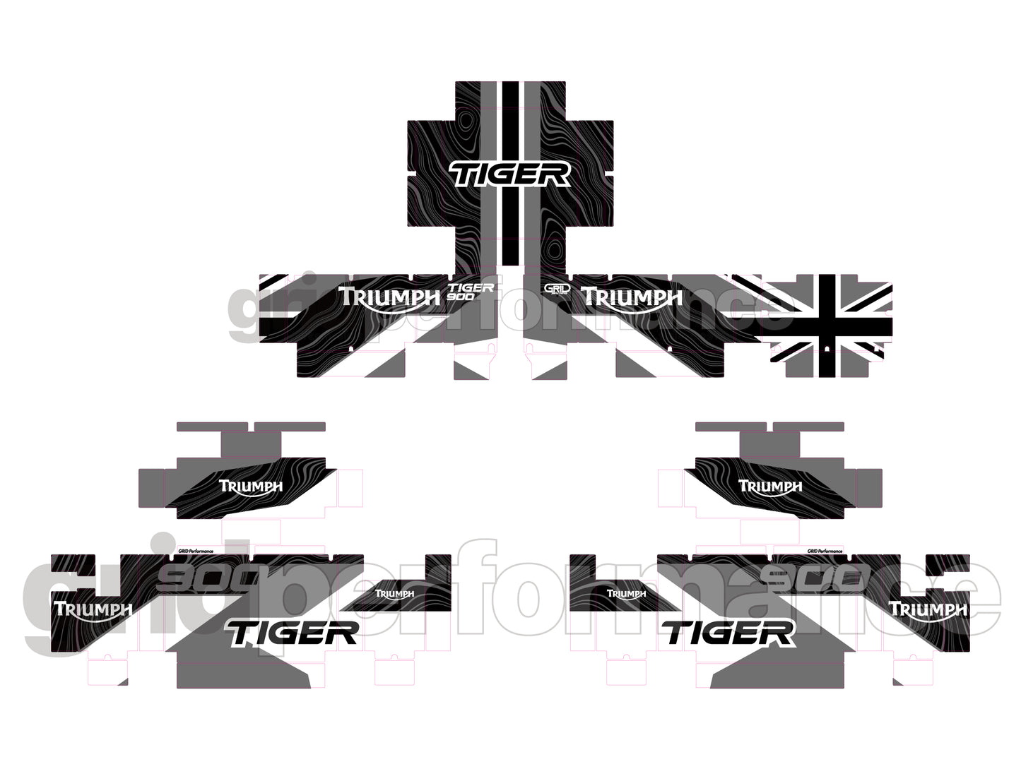 Triumph Tiger 900/1200 Aluminum Panniers Top Box  Decal Sticker Kit (1-12)