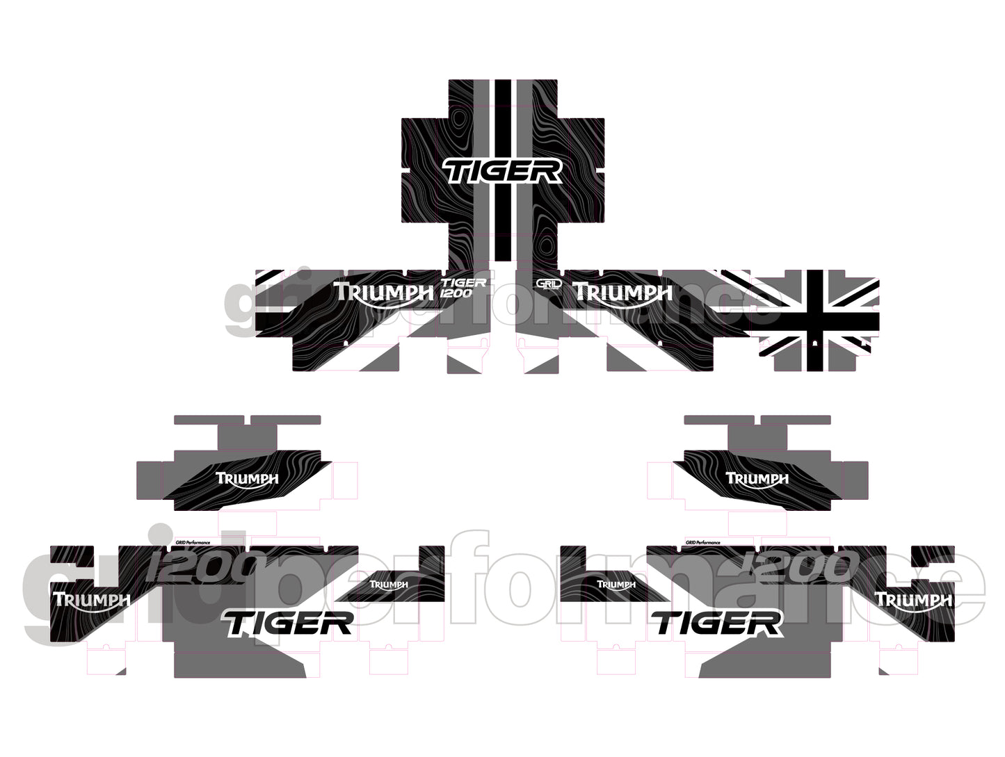 Triumph Tiger 900/1200 Aluminum Panniers Top Box  Decal Sticker Kit (1-12)