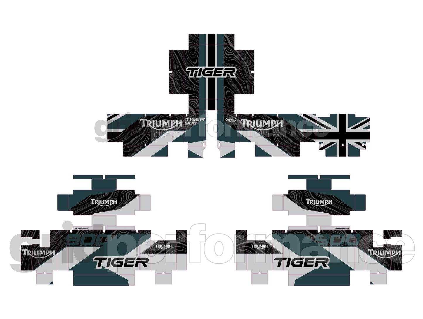 Triumph Tiger 900/1200 Aluminum Panniers Top Box  Decal Sticker Kit (1-13)