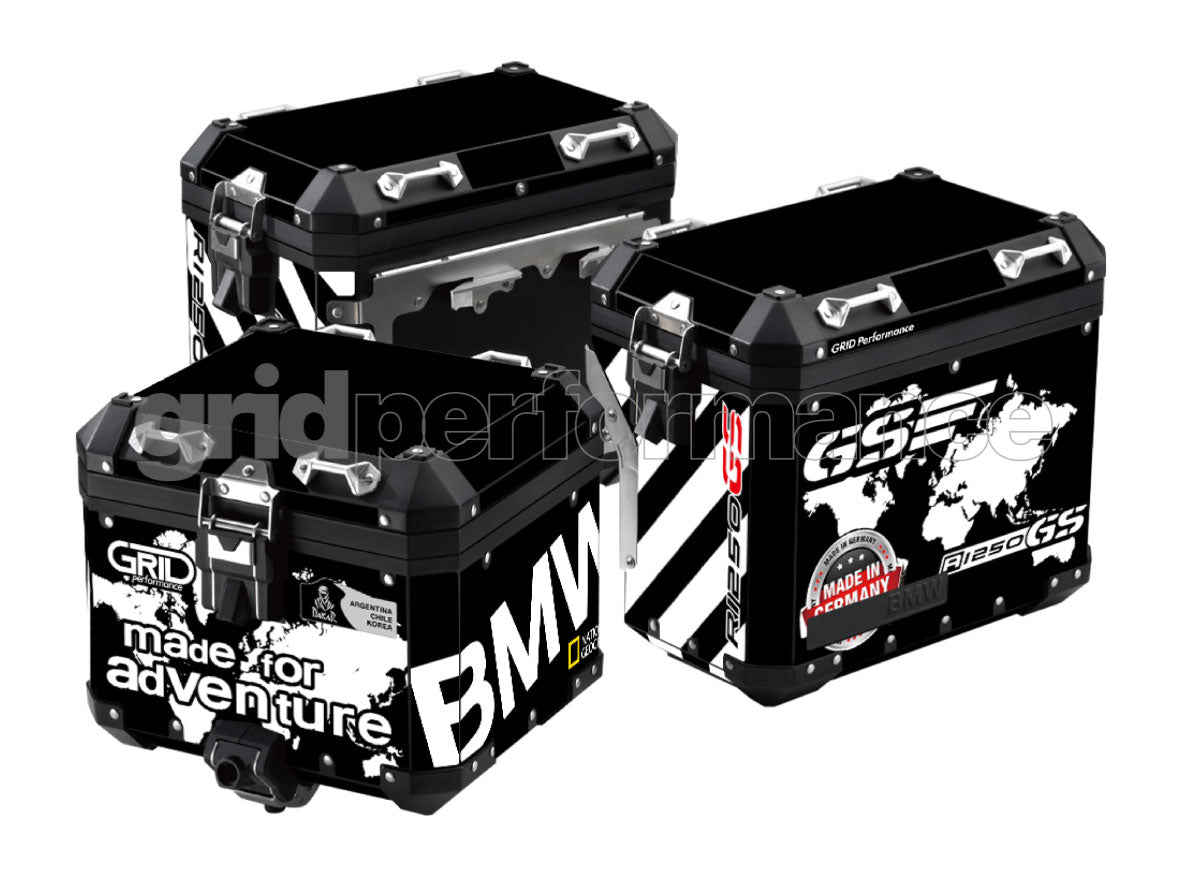 BMW R1200 R1250 GS Adventure Aluminium Panniers Top Box Decal Sticker Kit (1-0.Black)